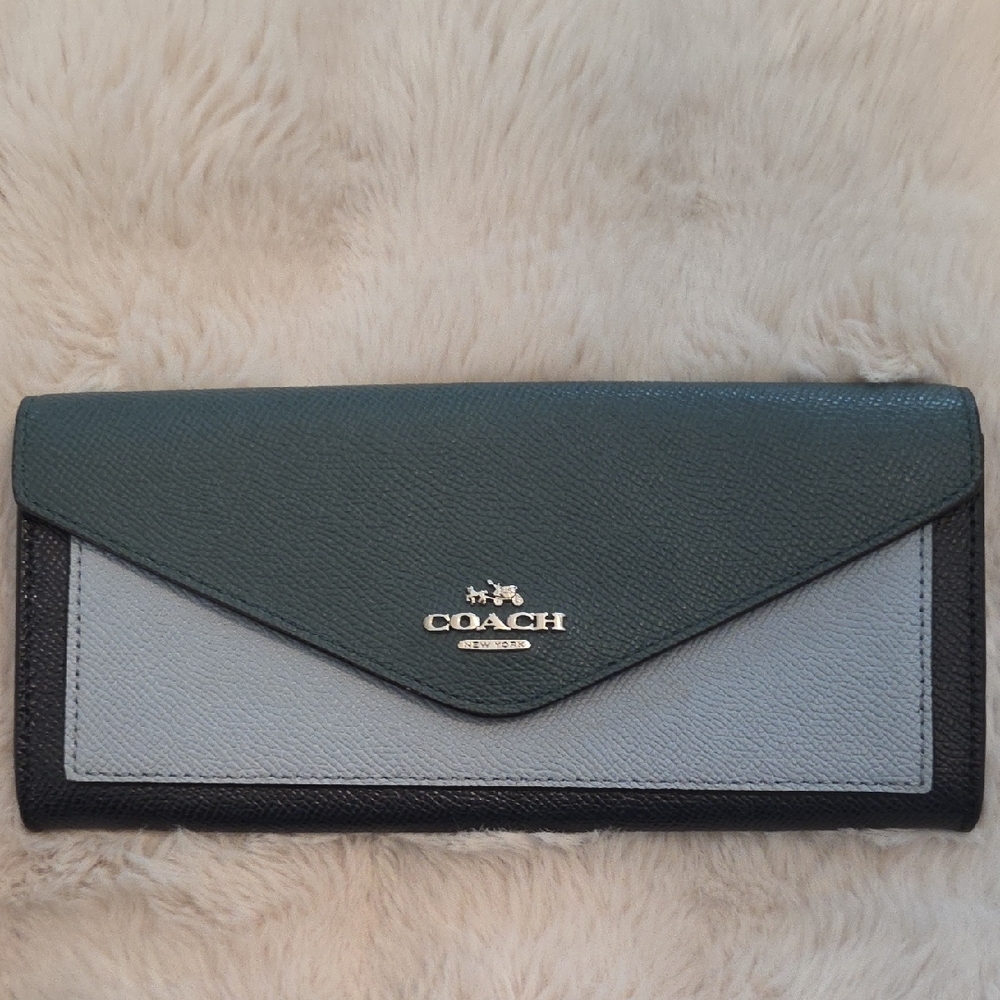 Coach Women's Green, Gray, and Black Leather Wallet